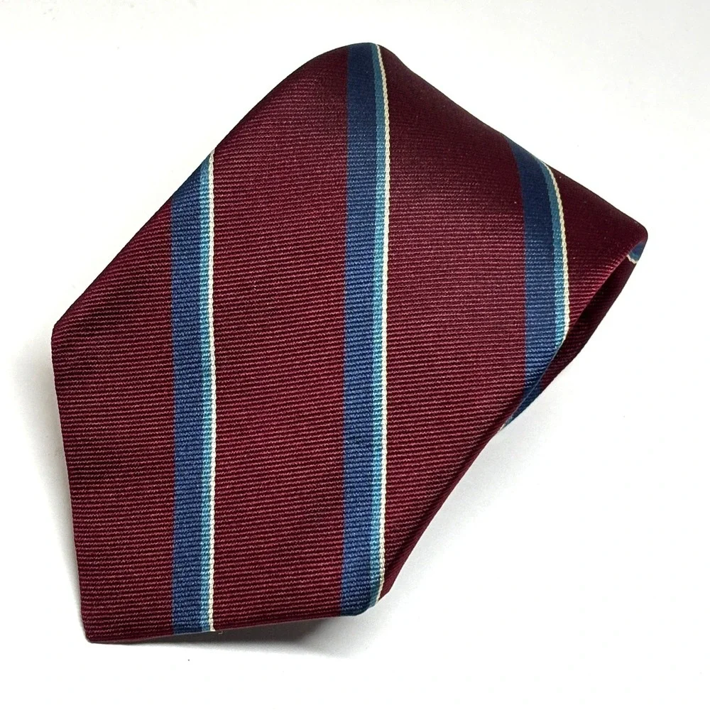 Geoffrey Beene Silk Repp Tie Mens OS Burgundy Blue Striped Italian Fabric Formal